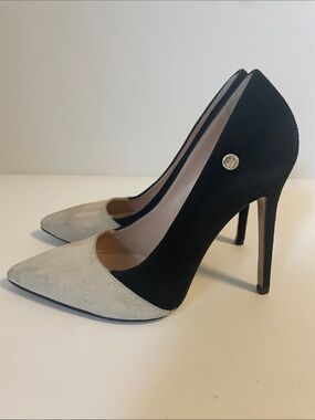 ISLO Isabella Lorusso Italy Black & Cream Suede Pointed Toe Pumps EU 37